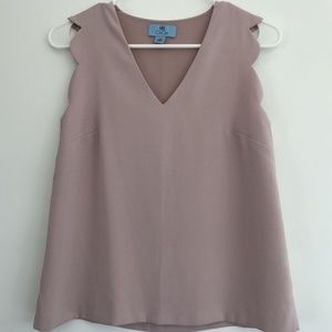 CeCe Light Pink V-Neck Scalloped Tank Top Blouse XXS